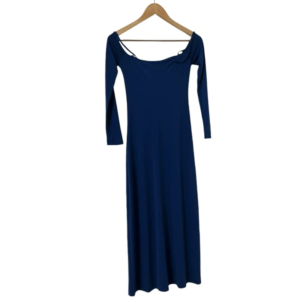 ABERCROMBIE & FITCH Blue Off Shoulder Long Sleeve Maxi Dress